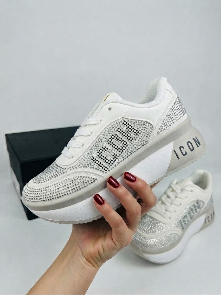 Sneakers Icon Platform con Strass - Varianti Bianco/Grigio e Nero/Argento
IC06391SD