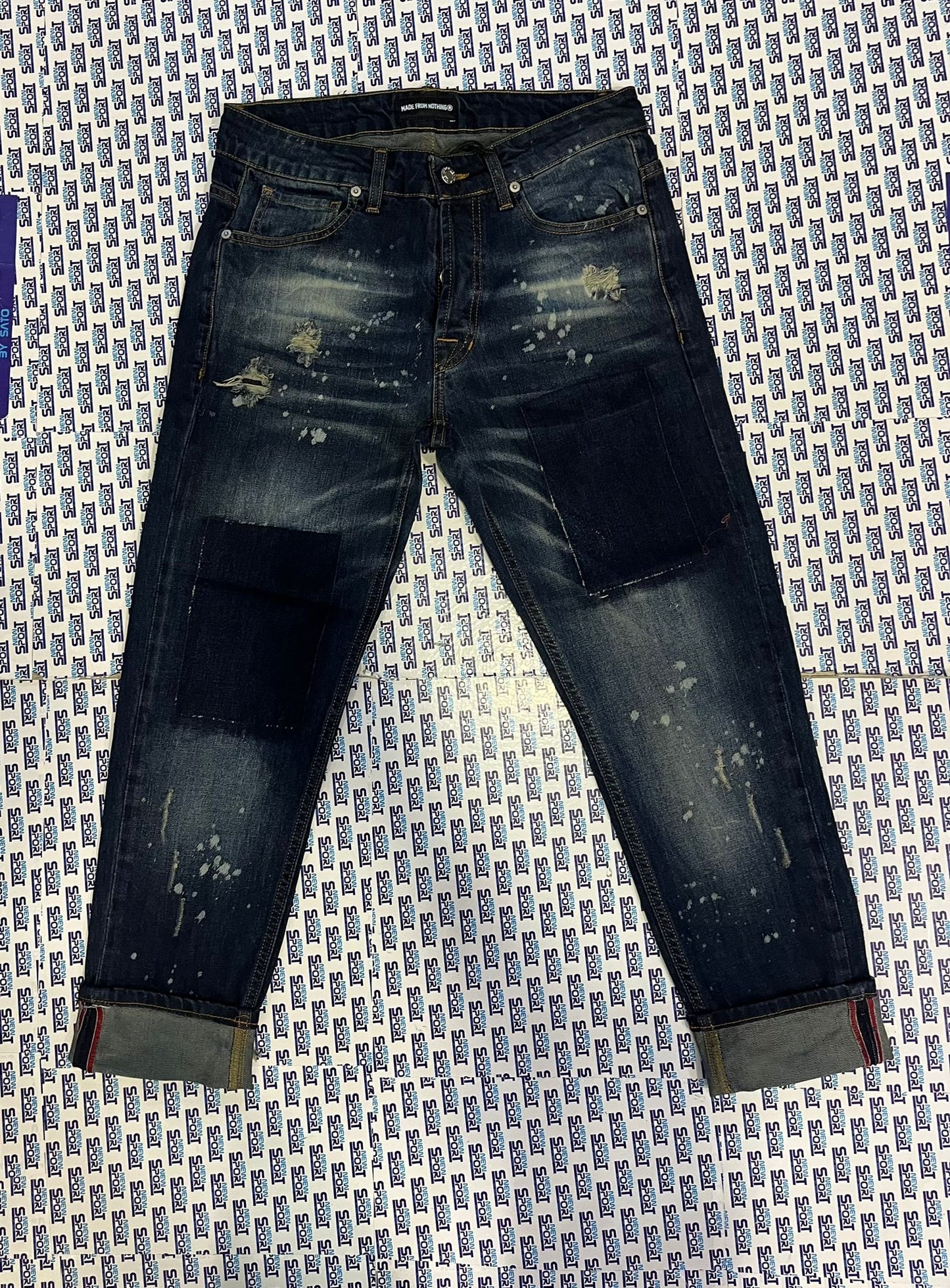 JEANS DENIM BLU SABBIATO CON MACCHIE MFN