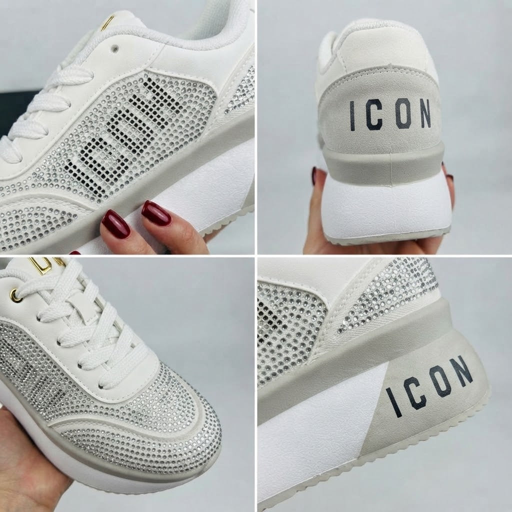 Sneakers Icon Platform con Strass - Varianti Bianco/Grigio e Nero/Argento
IC06391SD