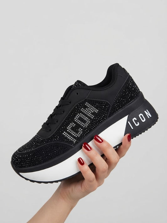 Sneakers Icon Platform con Strass - Varianti Bianco/Grigio e Nero/Argento
IC06391SD