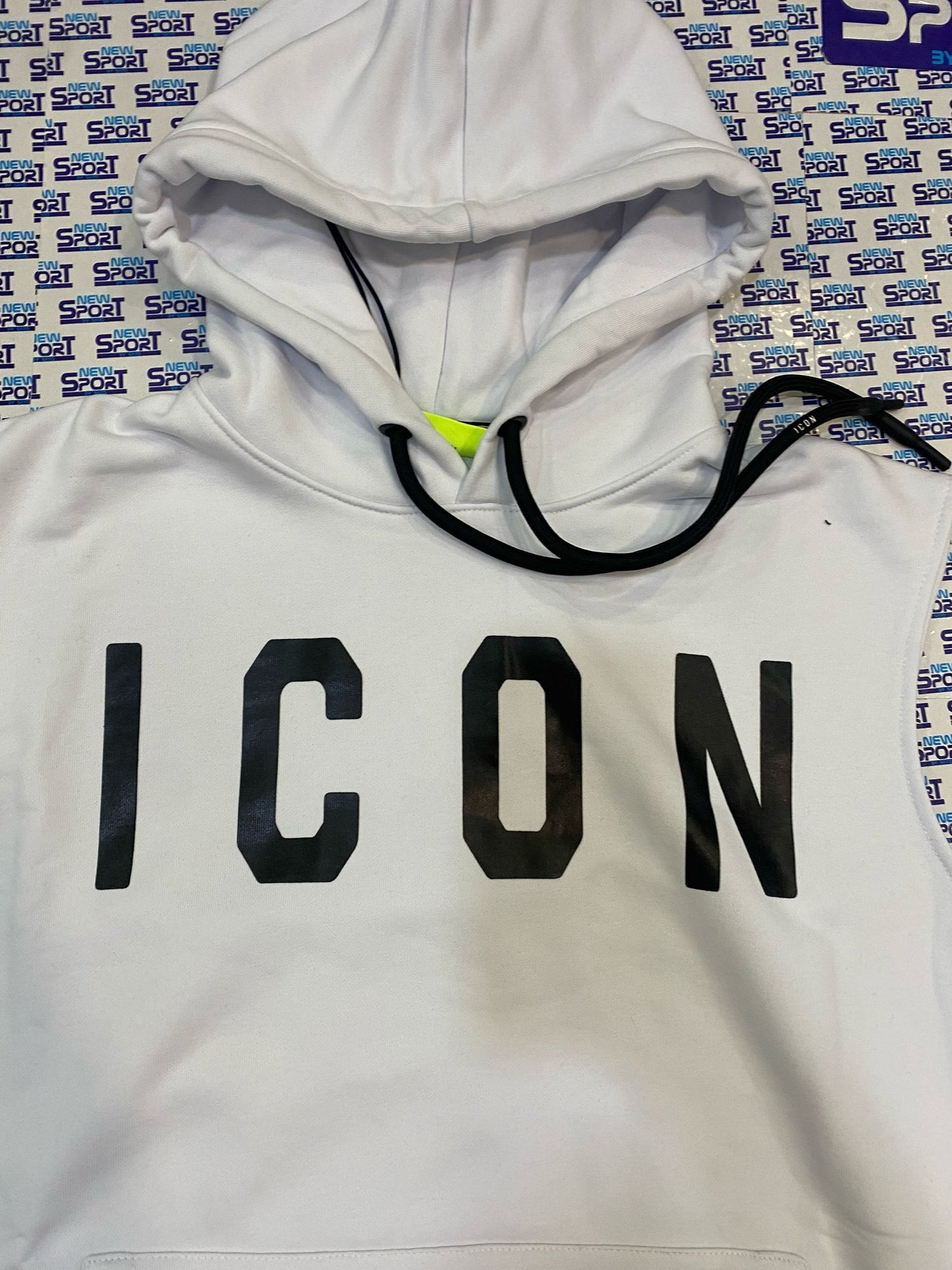 FELPA SMANICATA CON CAPPUCCIO LOGO GRANDE ICON